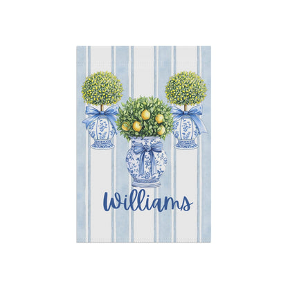 Printify Home Decor Custom Chinoiserie Garden Flag, Topiary Door Hanger, Preppy Bow Seasonal Garden Decor, Outdoor Patio Porch Welcome Sign Front Door Yard Art