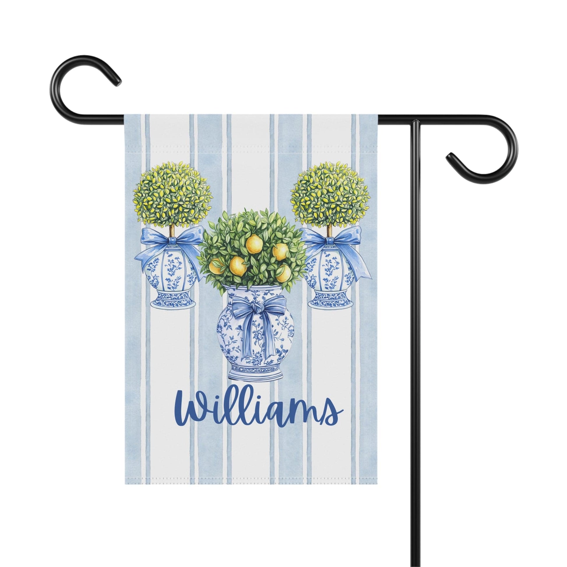 Printify Home Decor Custom Chinoiserie Garden Flag, Topiary Door Hanger, Preppy Bow Seasonal Garden Decor, Outdoor Patio Porch Welcome Sign Front Door Yard Art