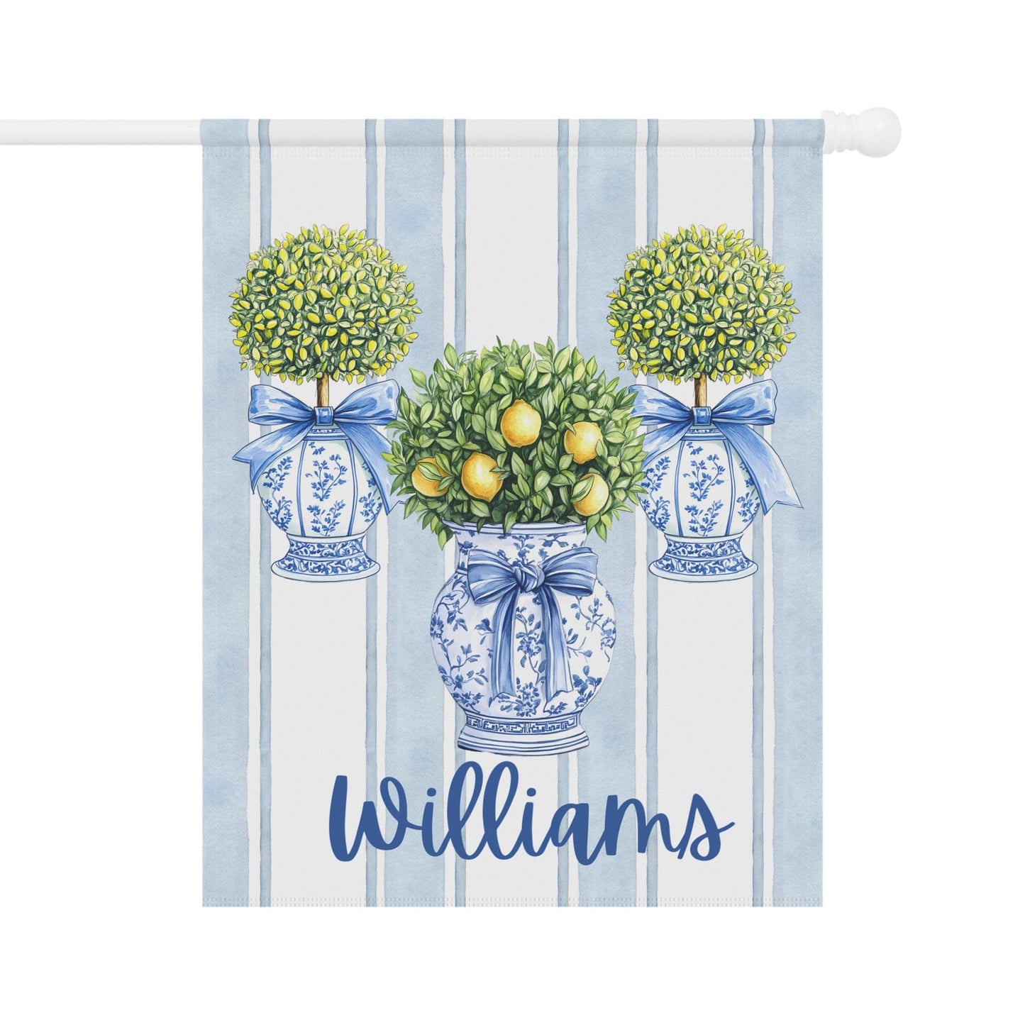 Printify Home Decor 24.5'' × 32'' Custom Chinoiserie Garden Flag, Topiary Door Hanger, Preppy Bow Seasonal Garden Decor, Outdoor Patio Porch Welcome Sign Front Door Yard Art