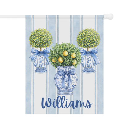 Printify Home Decor 24.5'' × 32'' Custom Chinoiserie Garden Flag, Topiary Door Hanger, Preppy Bow Seasonal Garden Decor, Outdoor Patio Porch Welcome Sign Front Door Yard Art