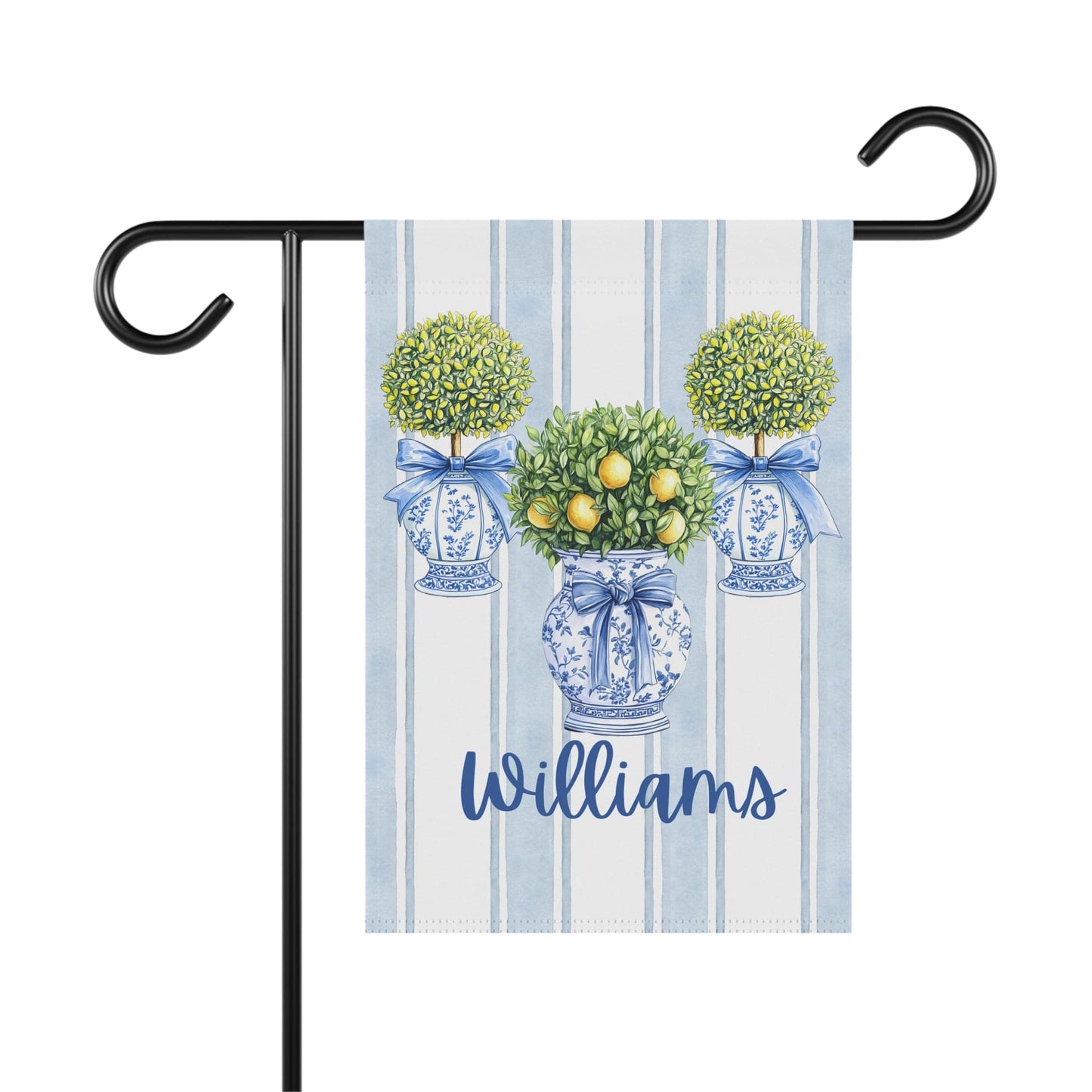 Printify Home Decor 12'' × 18'' Custom Chinoiserie Garden Flag, Topiary Door Hanger, Preppy Bow Seasonal Garden Decor, Outdoor Patio Porch Welcome Sign Front Door Yard Art