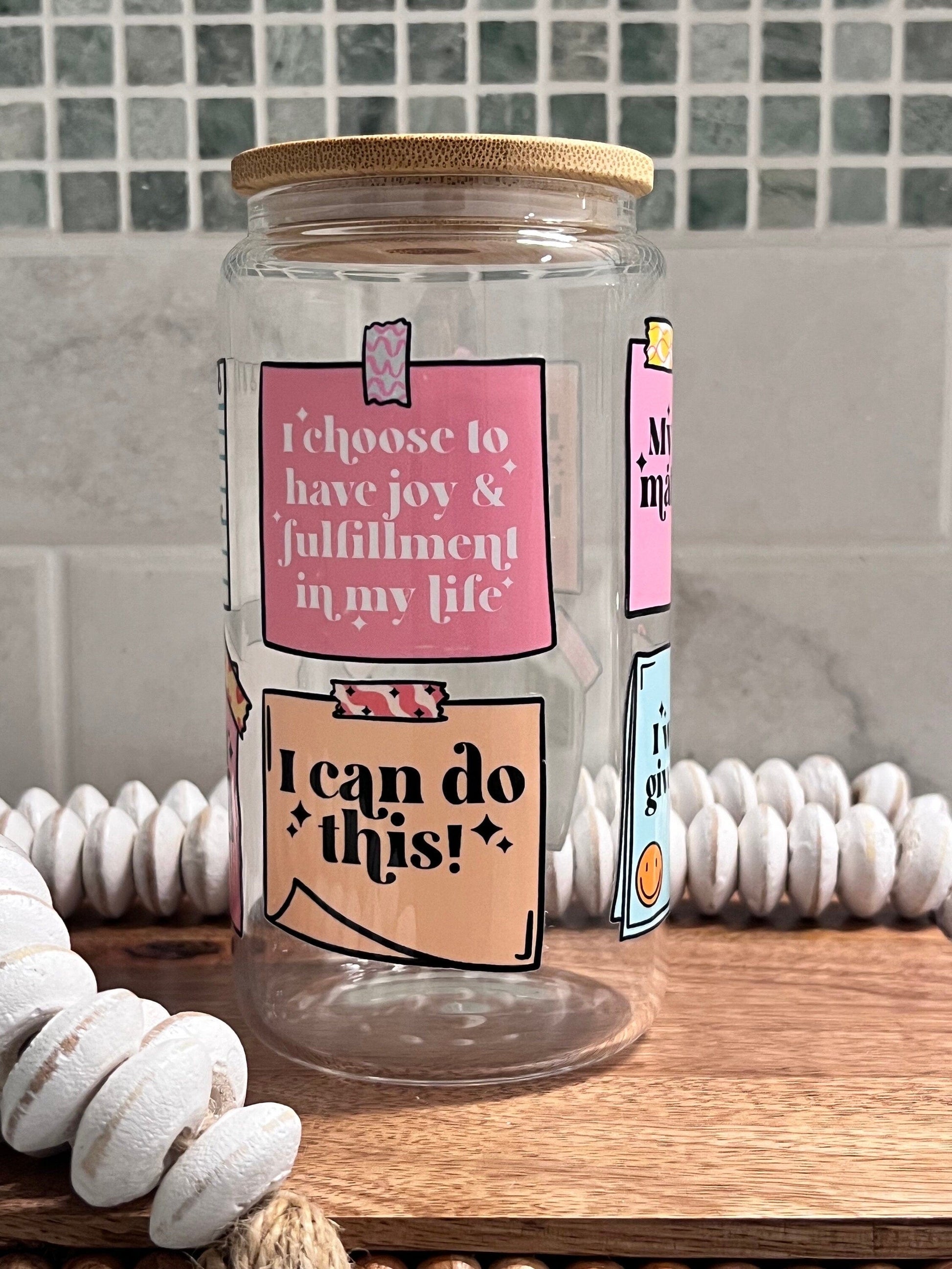 Everyday Ego Drink Cup Boho Affirmations 16oz Coffee Glass