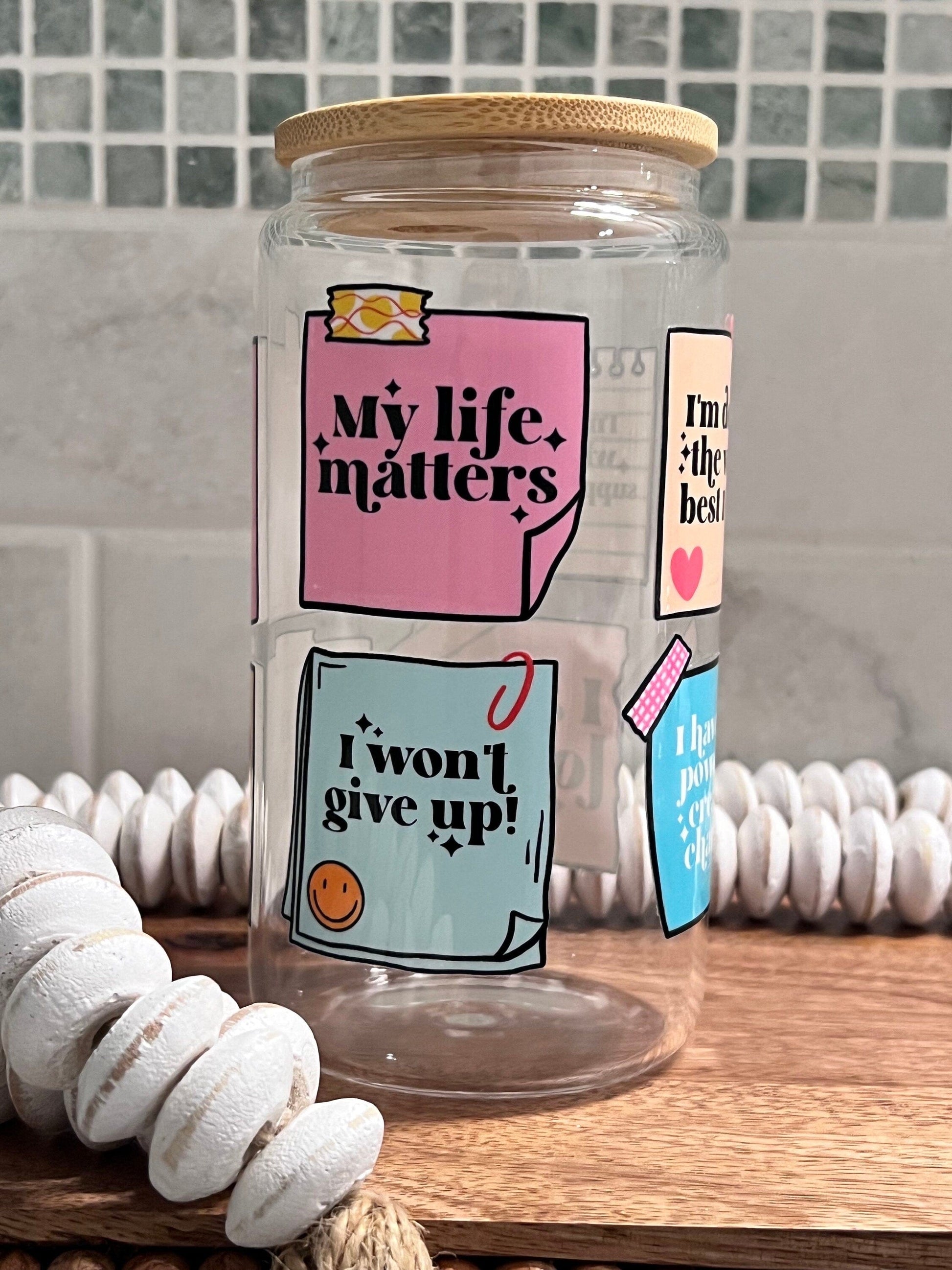 Everyday Ego Drink Cup Boho Affirmations 16oz Coffee Glass
