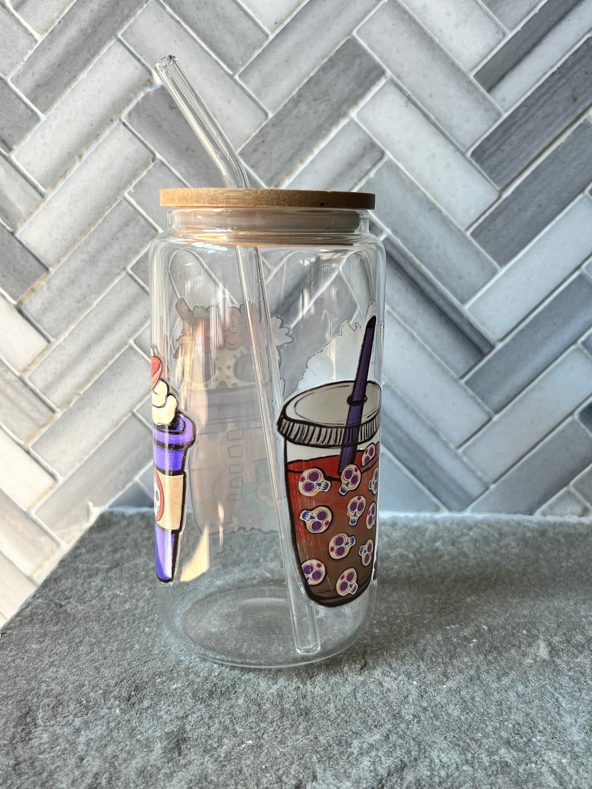 Everyday Ego Sugar Skull Latte Glass Coffee Cup, Cute Beer Can Cup, Iced Coffee Glass Cup With Lid And Straw, Halloween Glass Can Cup,