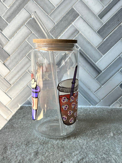 Everyday Ego Sugar Skull Latte Glass Coffee Cup, Cute Beer Can Cup, Iced Coffee Glass Cup With Lid And Straw, Halloween Glass Can Cup,
