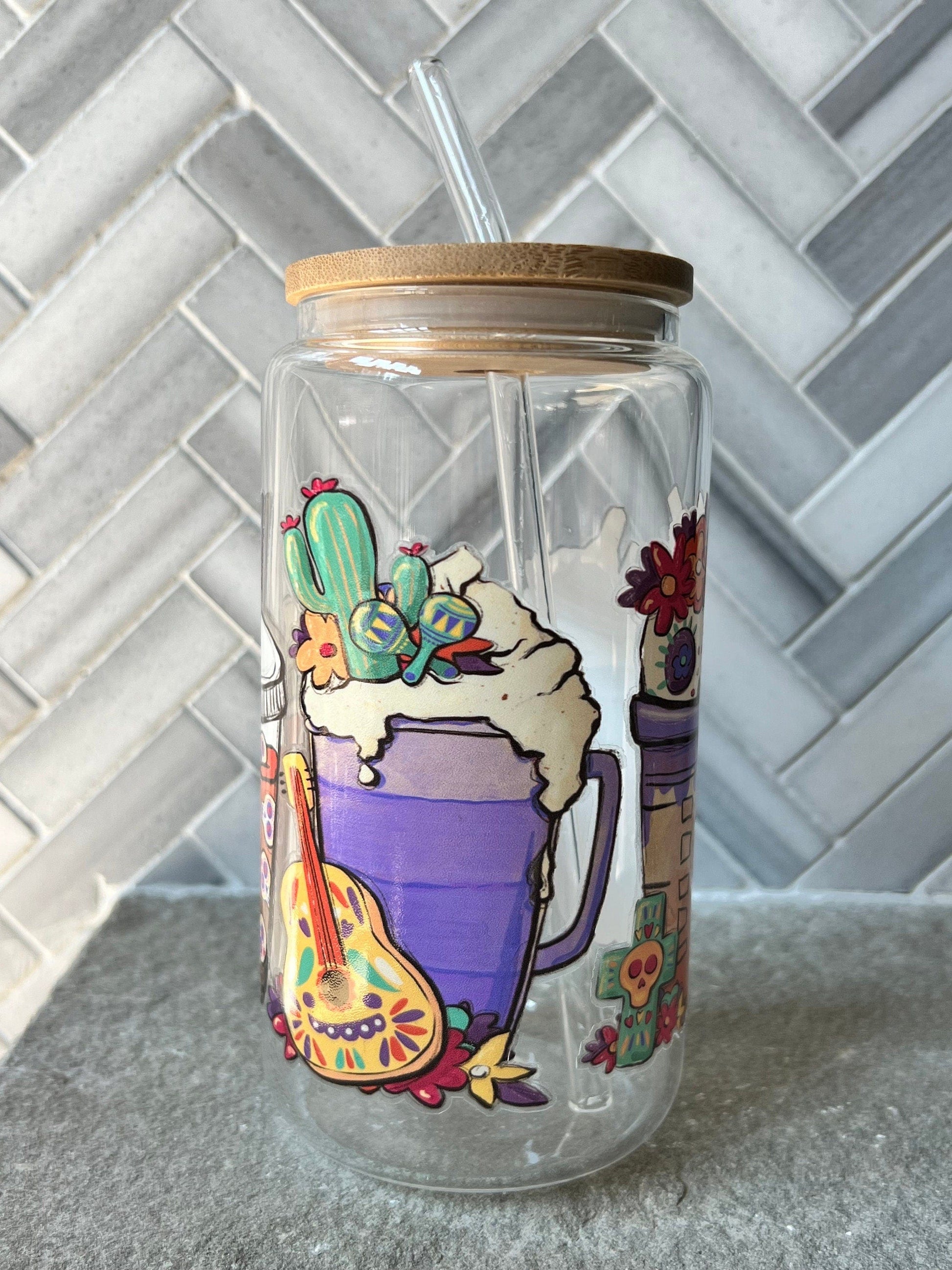 Everyday Ego Sugar Skull Latte Glass Coffee Cup, Cute Beer Can Cup, Iced Coffee Glass Cup With Lid And Straw, Halloween Glass Can Cup,