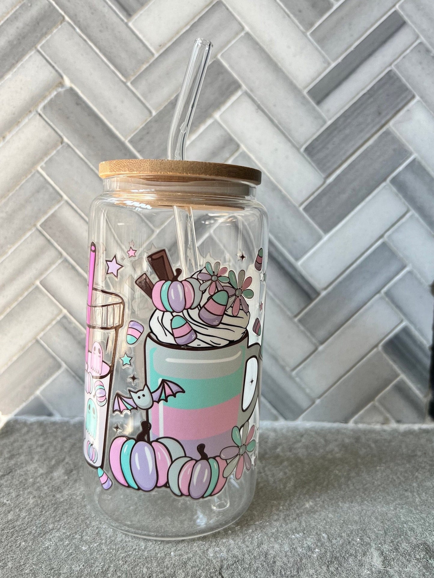 Everyday Ego Sugar Skulls Glass | Iced Coffee Cup | Fall Cup | Ghost Ice Coffee | Pastel Halloween Cup | Halloween Iced Coffee | Halloween Mug