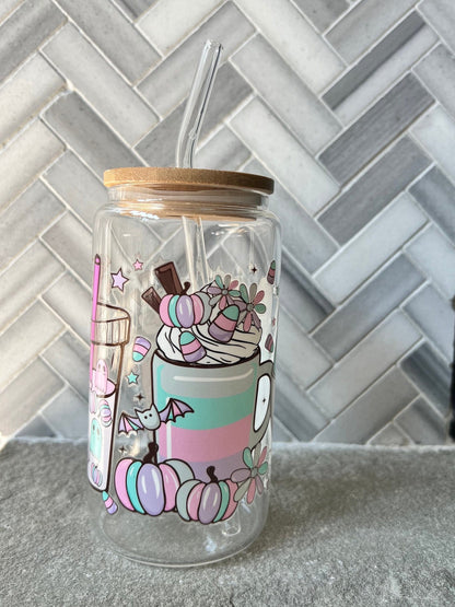 Everyday Ego Sugar Skulls Glass | Iced Coffee Cup | Fall Cup | Ghost Ice Coffee | Pastel Halloween Cup | Halloween Iced Coffee | Halloween Mug