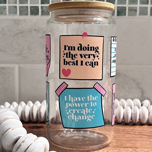 Everyday Ego Drink Cup Boho Affirmations 16oz Coffee Glass