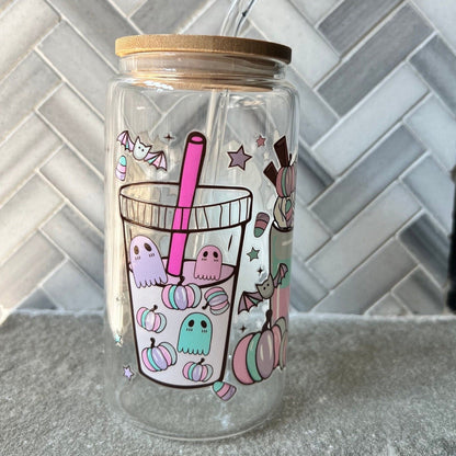 Everyday Ego Sugar Skulls Glass | Iced Coffee Cup | Fall Cup | Ghost Ice Coffee | Pastel Halloween Cup | Halloween Iced Coffee | Halloween Mug