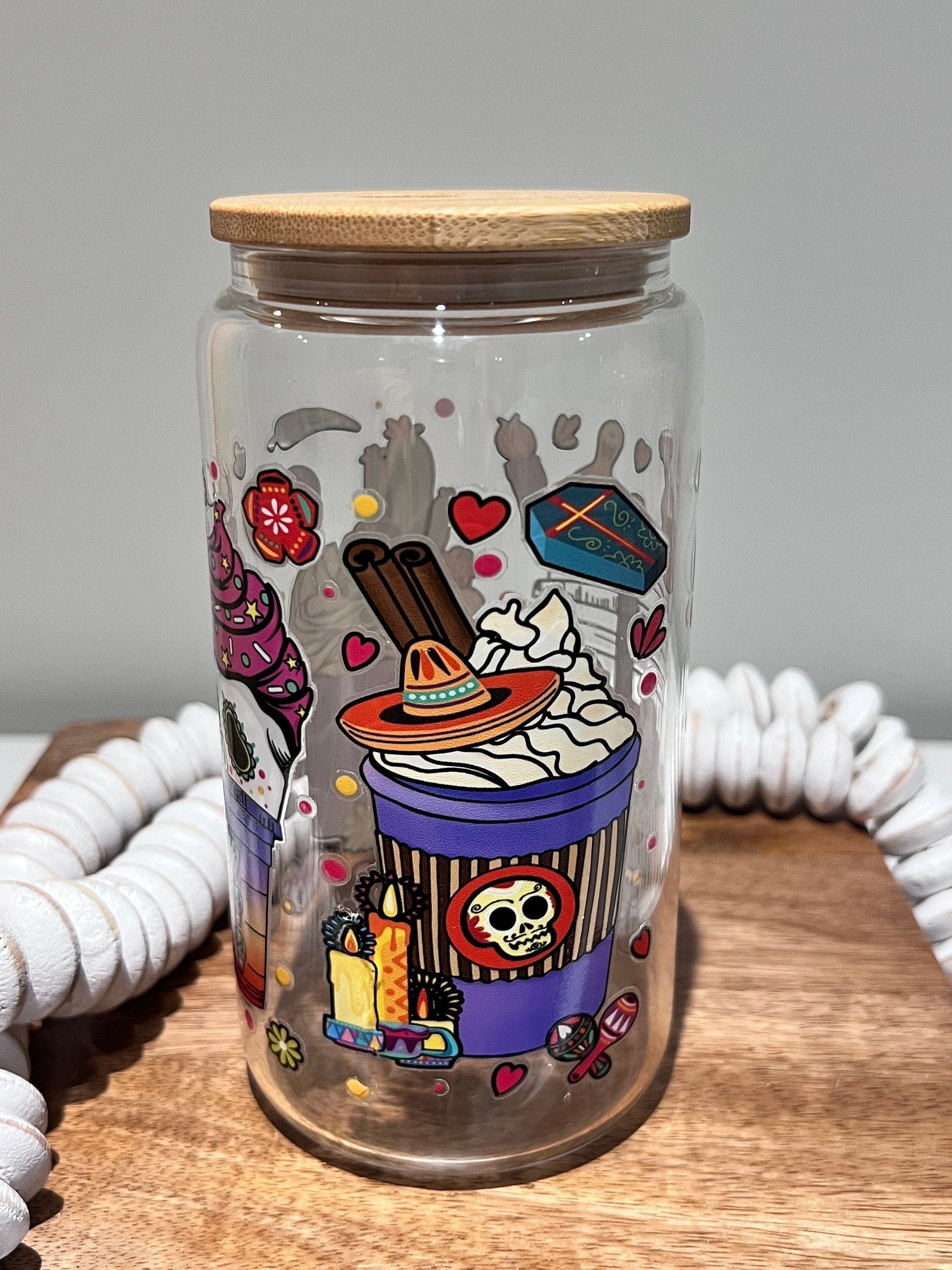 Everyday Ego Day of Dead Glass Can Cup,  Día De Los Muertos Glass Coffee Cup, Cute Beer Can Cup, Iced Coffee Glass Cup With Lid And Straw, Coffee  Gift