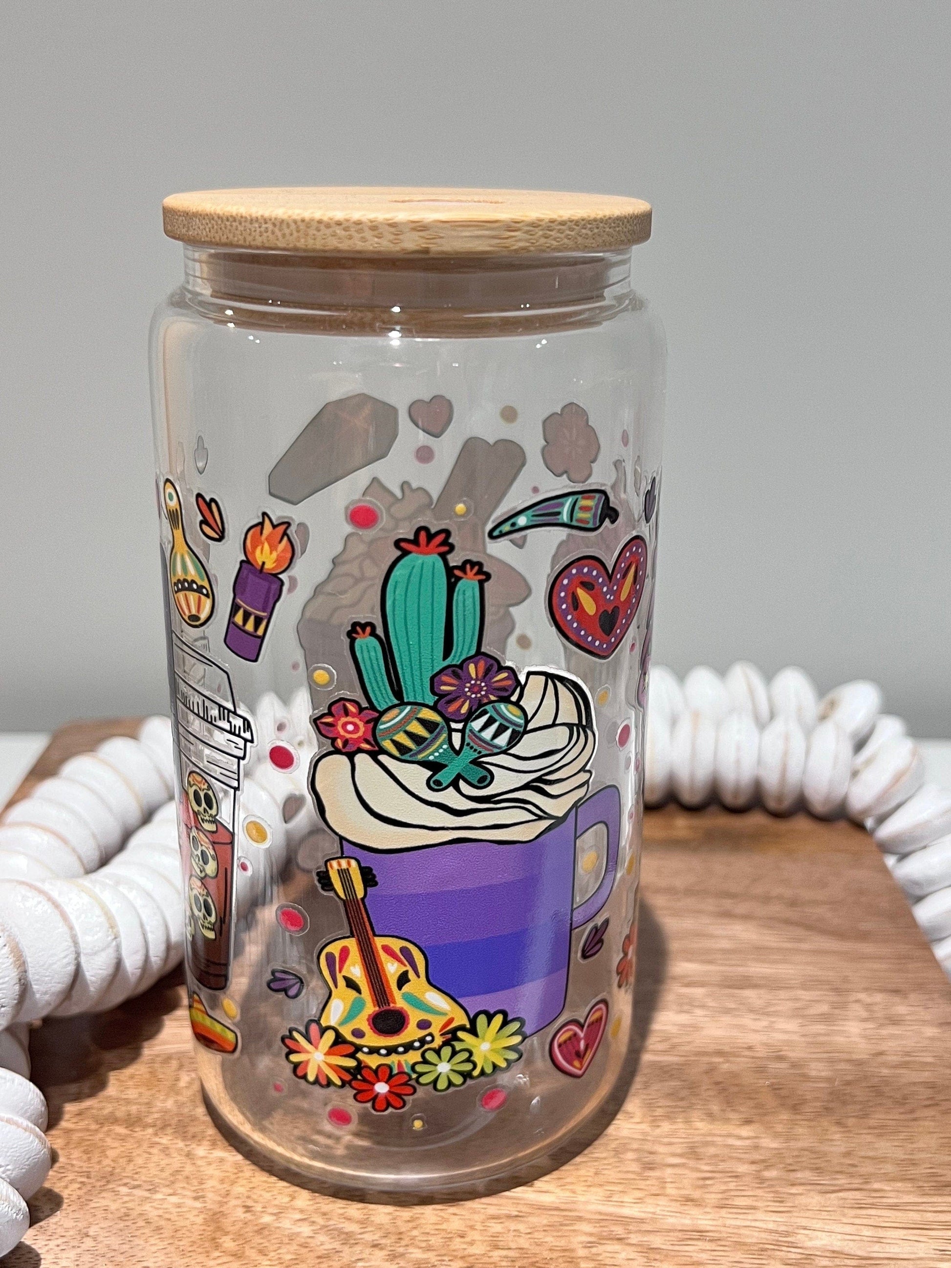 Everyday Ego Day of Dead Glass Can Cup,  Día De Los Muertos Glass Coffee Cup, Cute Beer Can Cup, Iced Coffee Glass Cup With Lid And Straw, Coffee  Gift