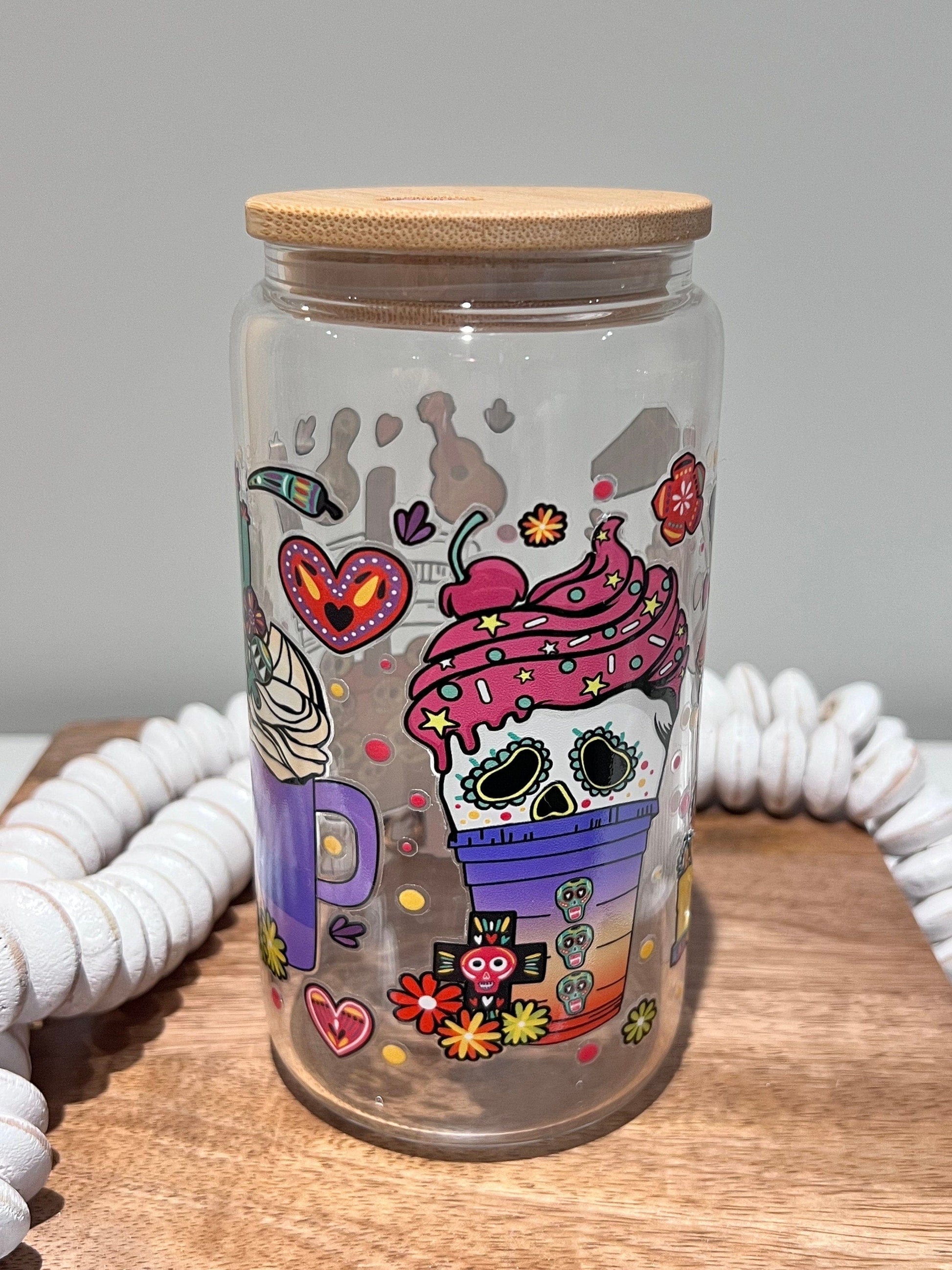 Everyday Ego Day of Dead Glass Can Cup,  Día De Los Muertos Glass Coffee Cup, Cute Beer Can Cup, Iced Coffee Glass Cup With Lid And Straw, Coffee  Gift