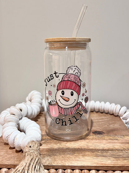Everyday Ego Snowman Ice Coffee Cup |  Holiday Iced Coffee Glass Mug | Glass Tumbler | Winter Glass Cup | Snowman | Holiday Gift | Gift for Her