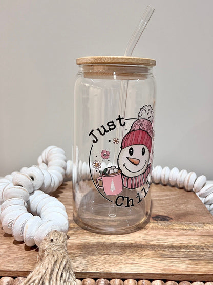 Everyday Ego Snowman Ice Coffee Cup |  Holiday Iced Coffee Glass Mug | Glass Tumbler | Winter Glass Cup | Snowman | Holiday Gift | Gift for Her