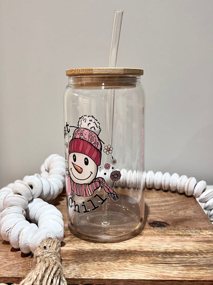 Everyday Ego Snowman Ice Coffee Cup |  Holiday Iced Coffee Glass Mug | Glass Tumbler | Winter Glass Cup | Snowman | Holiday Gift | Gift for Her
