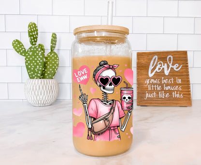 Everyday Ego Funny Mom Glass Can Cup | Eww Love | Iced Coffee Cup | Bougie Mom Tumbler | Bestie Glass Mug | Meeting Gift | Glass Cups with Lid and Straw