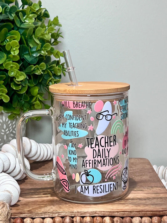 Everyday Ego Teacher Daily Reminders Glass Mug | Iced Coffee Cup | Teacher Gift | Teacher Appreciation | Gifts for Teacher | Daily Affirmations Glass