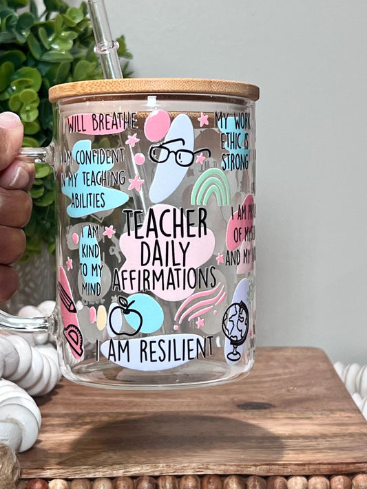 Everyday Ego Teacher Daily Reminders Glass Mug | Iced Coffee Cup | Teacher Gift | Teacher Appreciation | Gifts for Teacher | Daily Affirmations Glass
