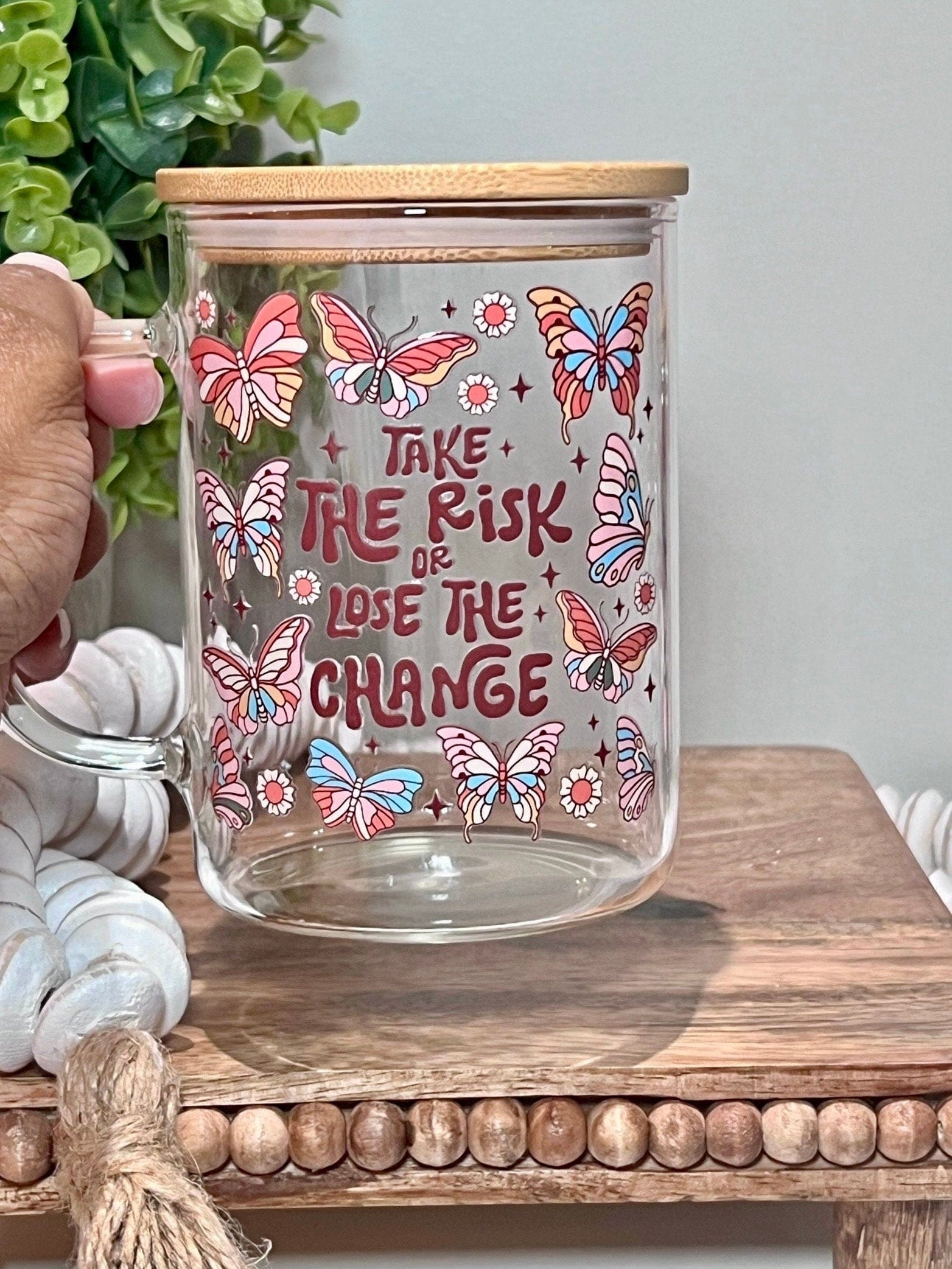 Everyday Ego Motivational Glass Mug | Self Care | Anxiety Mug | Affirmations Mug | Self Love Mug | Glass Mug With Lid |  Mental Health Gift | Butterfly