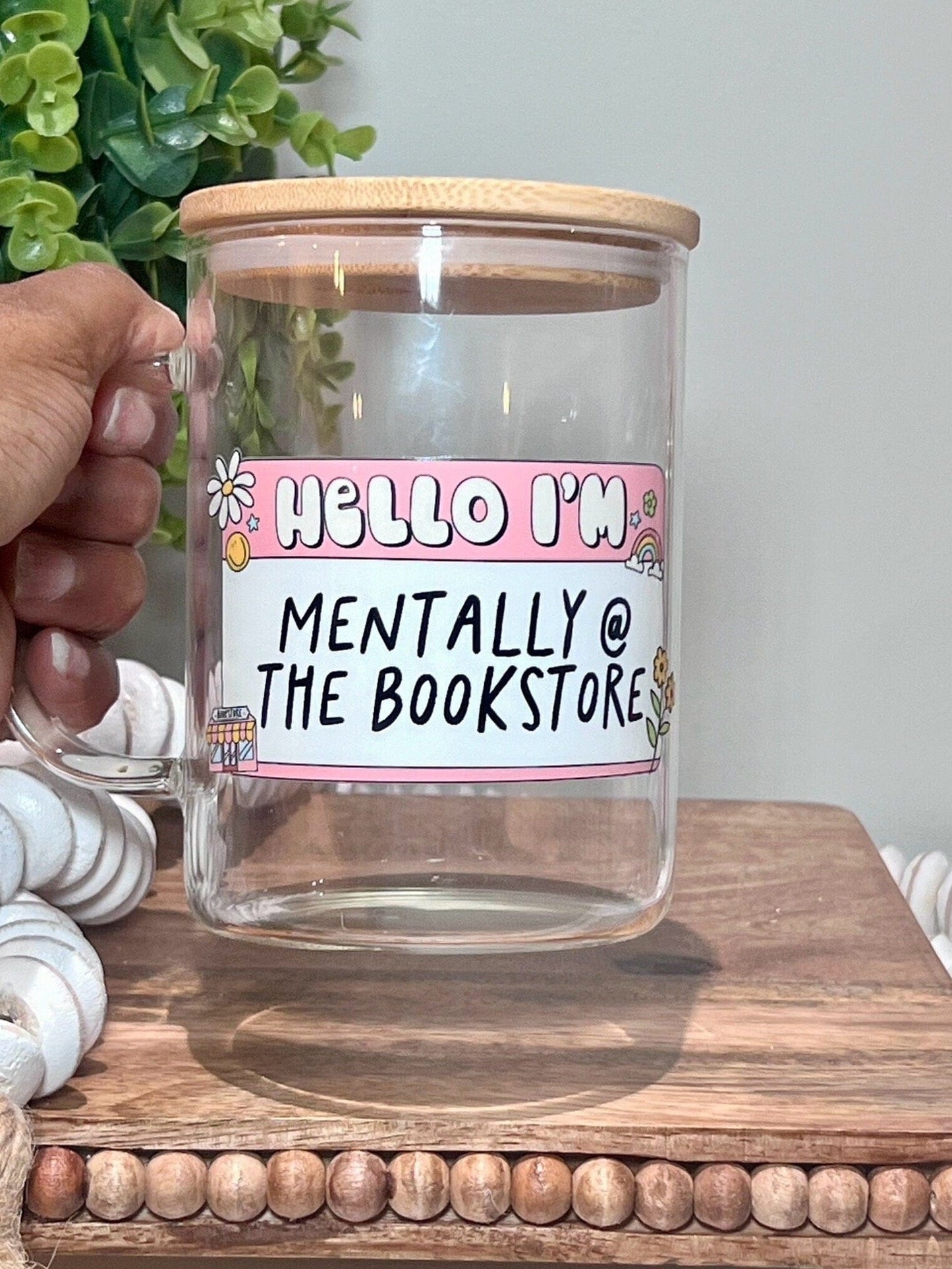 Everyday Ego Mentally at the Bookstore Mug | Iced Coffee Cup | Book Lover Mug | Gift For Readers | Glass Mug With Lid | Mug With Handle | Bibliophile