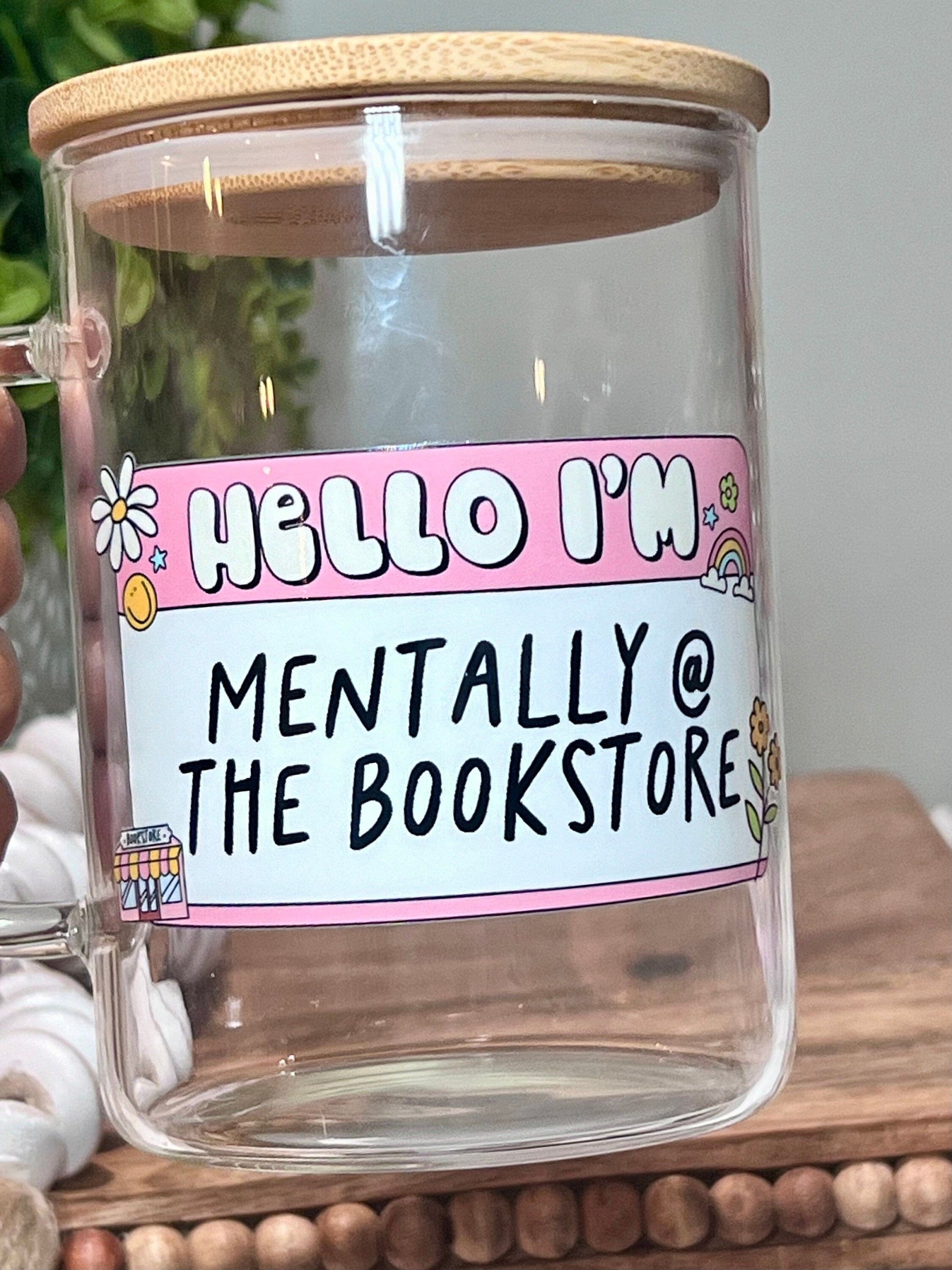 Everyday Ego Mentally at the Bookstore Mug | Iced Coffee Cup | Book Lover Mug | Gift For Readers | Glass Mug With Lid | Mug With Handle | Bibliophile