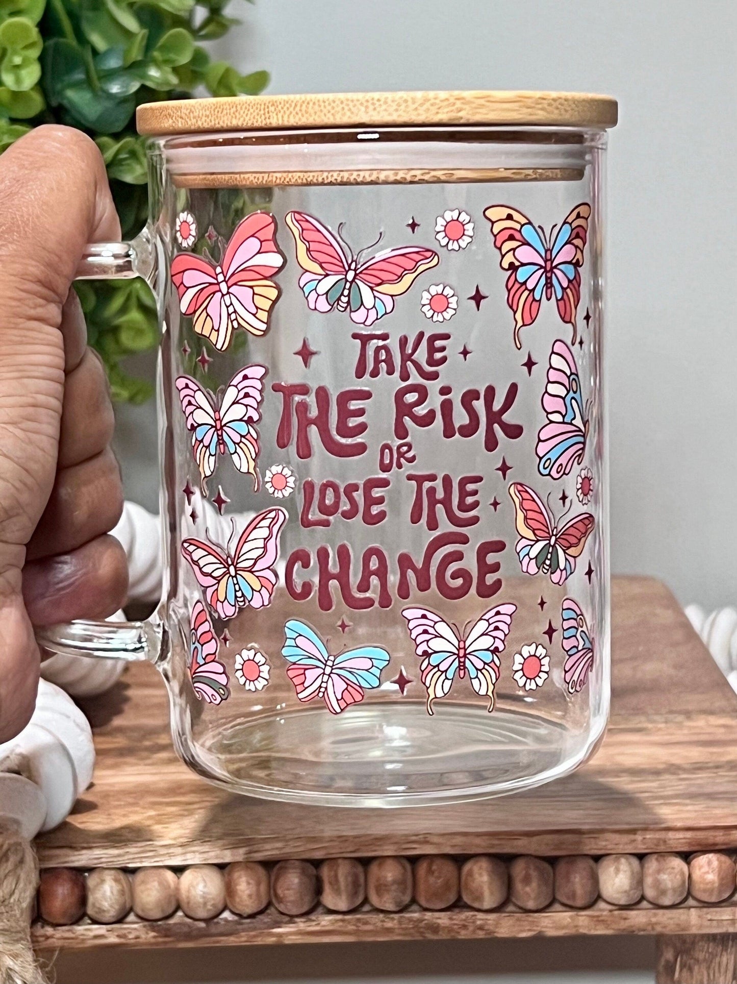 Everyday Ego Motivational Glass Mug | Self Care | Anxiety Mug | Affirmations Mug | Self Love Mug | Glass Mug With Lid |  Mental Health Gift | Butterfly
