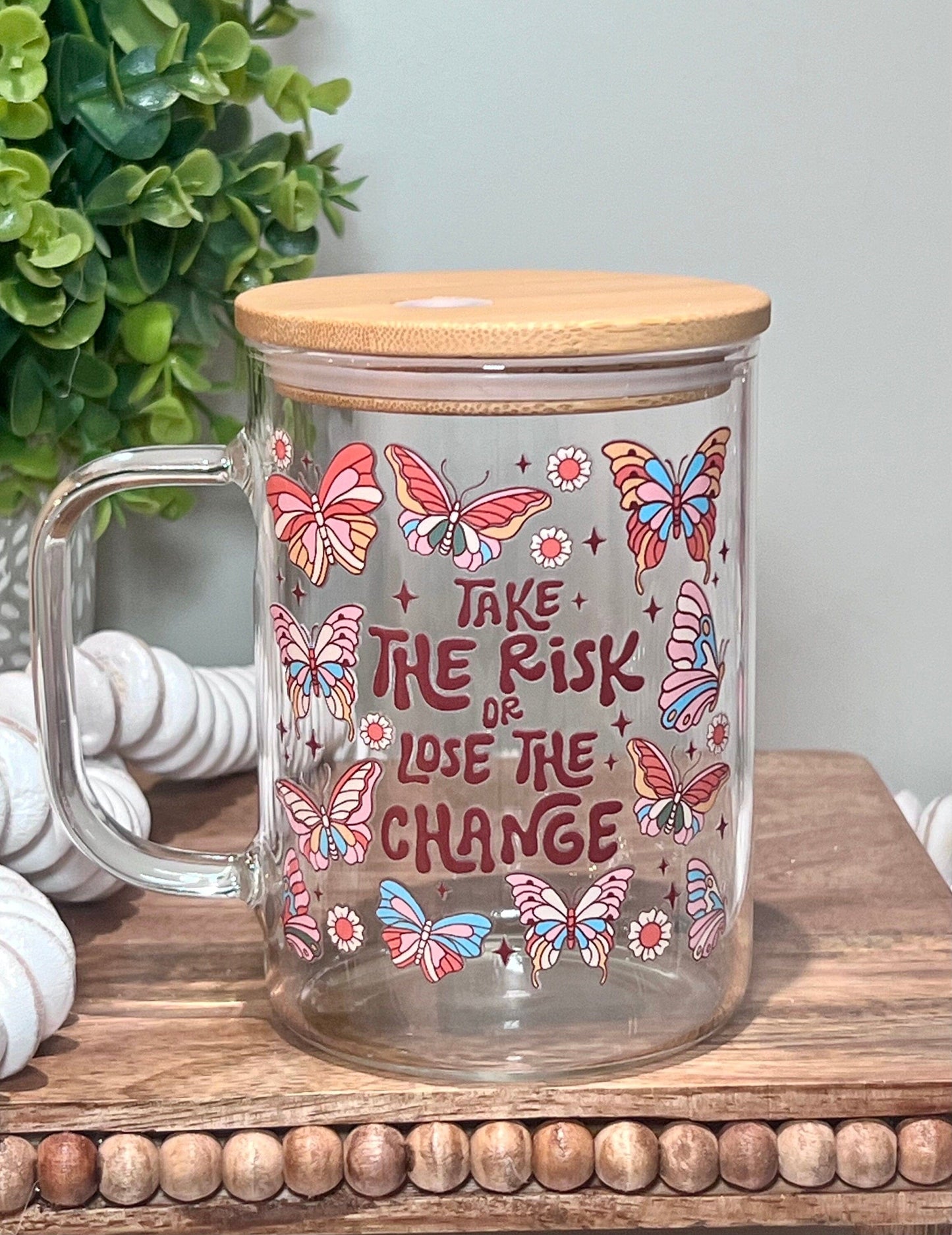 Everyday Ego Motivational Glass Mug | Self Care | Anxiety Mug | Affirmations Mug | Self Love Mug | Glass Mug With Lid |  Mental Health Gift | Butterfly