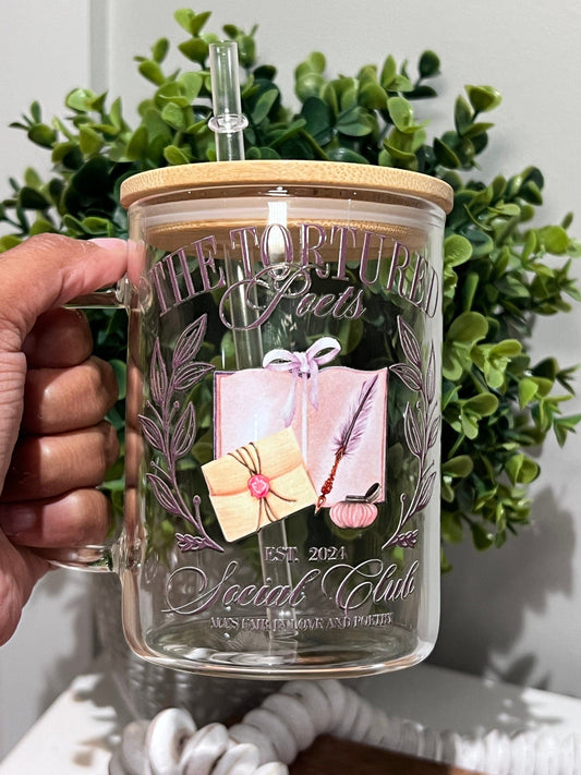Everyday Ego Tortured Poets Glass Mug | Gift For Her | Birthday Gift | Coffee Glass Mug | Swiftea Glass Mug | Poets Department Mug | Music Fan Gift