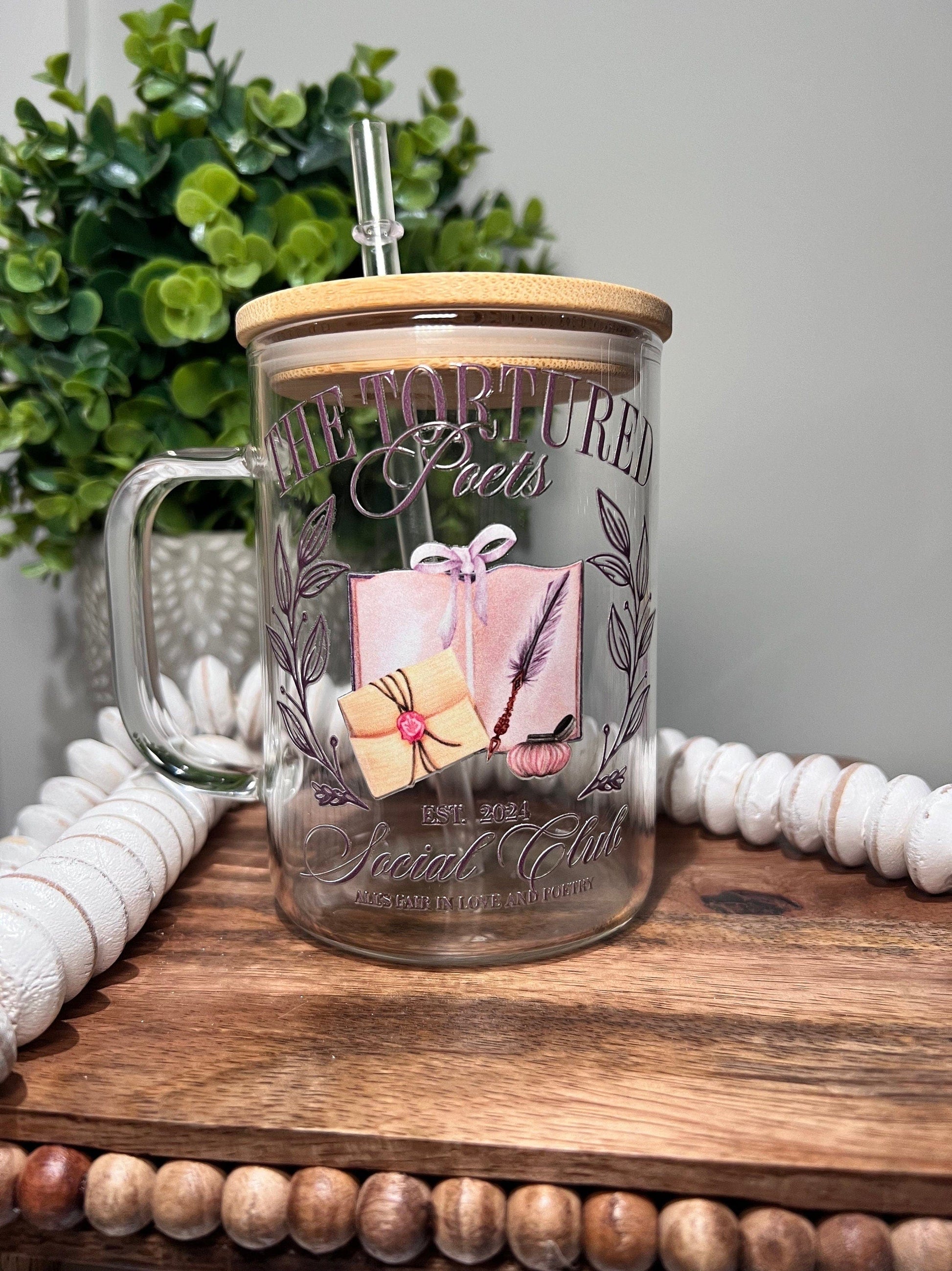 Everyday Ego Tortured Poets Glass Mug | Gift For Her | Birthday Gift | Coffee Glass Mug | Swiftea Glass Mug | Poets Department Mug | Music Fan Gift