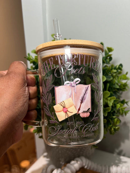 Everyday Ego Tortured Poets Glass Mug | Gift For Her | Birthday Gift | Coffee Glass Mug | Swiftea Glass Mug | Poets Department Mug | Music Fan Gift