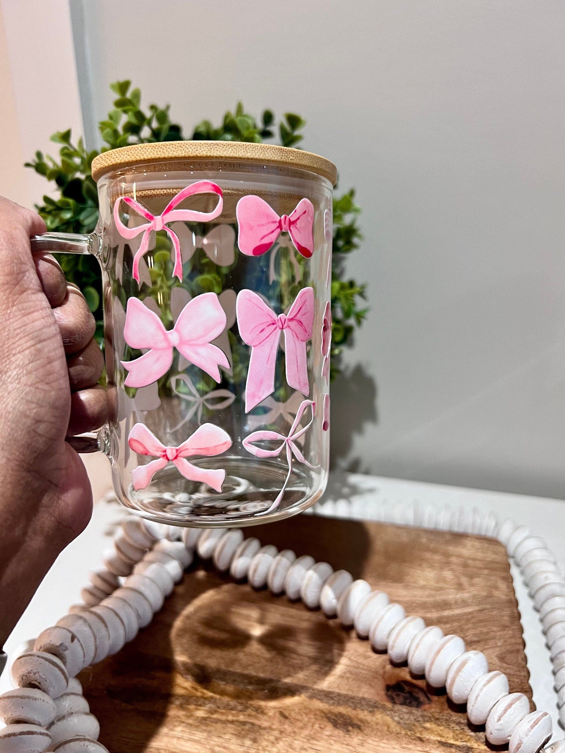 Everyday Ego Glass Mug Coquette Pink Bow Cup