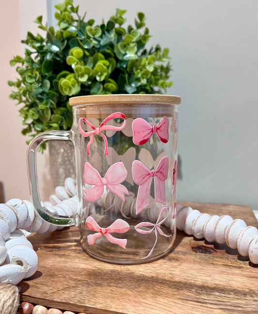 Everyday Ego Glass Mug Coquette Pink Bow Cup