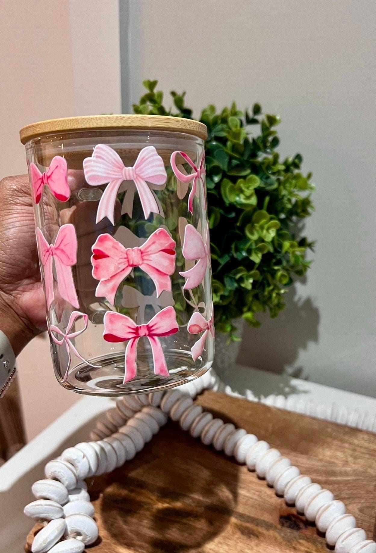 Everyday Ego Glass Mug Coquette Pink Bow Cup