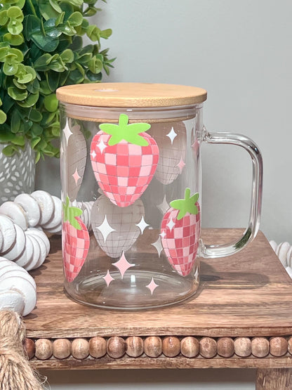 Everyday Ego Strawberry Glass Mug |Strawberry Glass Cup  | Iced Coffee Cup | Kawaii Mug | Coffee Lover Gift |  Teacher Gift | Coquette Mug