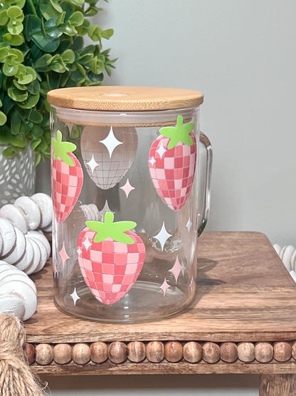 Everyday Ego Strawberry Glass Mug |Strawberry Glass Cup  | Iced Coffee Cup | Kawaii Mug | Coffee Lover Gift |  Teacher Gift | Coquette Mug