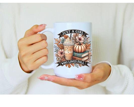 Everyday Ego Just A Girl Who Loves Fall | Fall Lover Gift | Gift For Her | Coffee Cups | Personalized Fall Mug | Coffee Mug | Book Lovers Mug