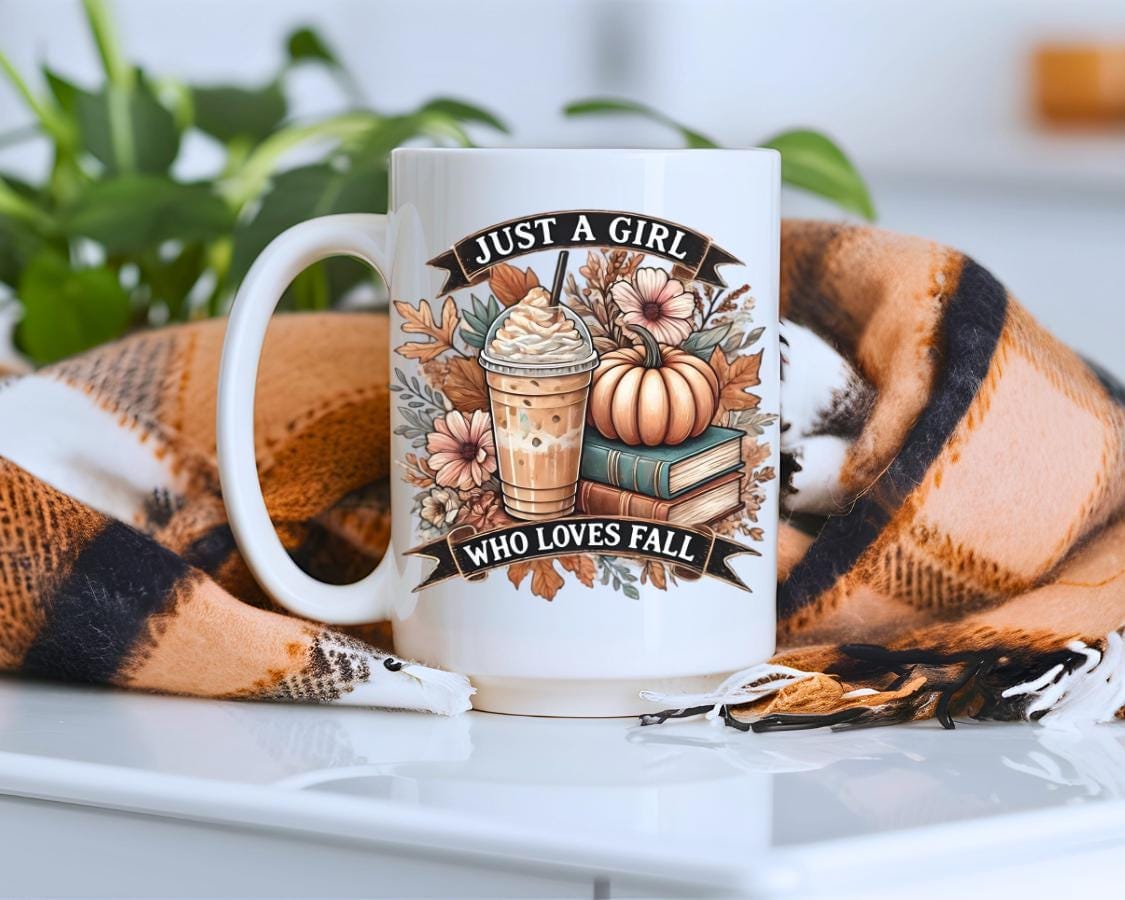 Everyday Ego Just A Girl Who Loves Fall | Fall Lover Gift | Gift For Her | Coffee Cups | Personalized Fall Mug | Coffee Mug | Book Lovers Mug