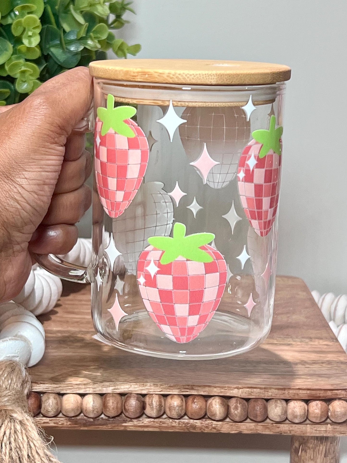 Everyday Ego Strawberry Glass Mug |Strawberry Glass Cup  | Iced Coffee Cup | Kawaii Mug | Coffee Lover Gift |  Teacher Gift | Coquette Mug