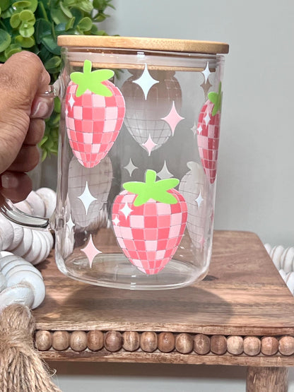 Everyday Ego Strawberry Glass Mug |Strawberry Glass Cup  | Iced Coffee Cup | Kawaii Mug | Coffee Lover Gift |  Teacher Gift | Coquette Mug