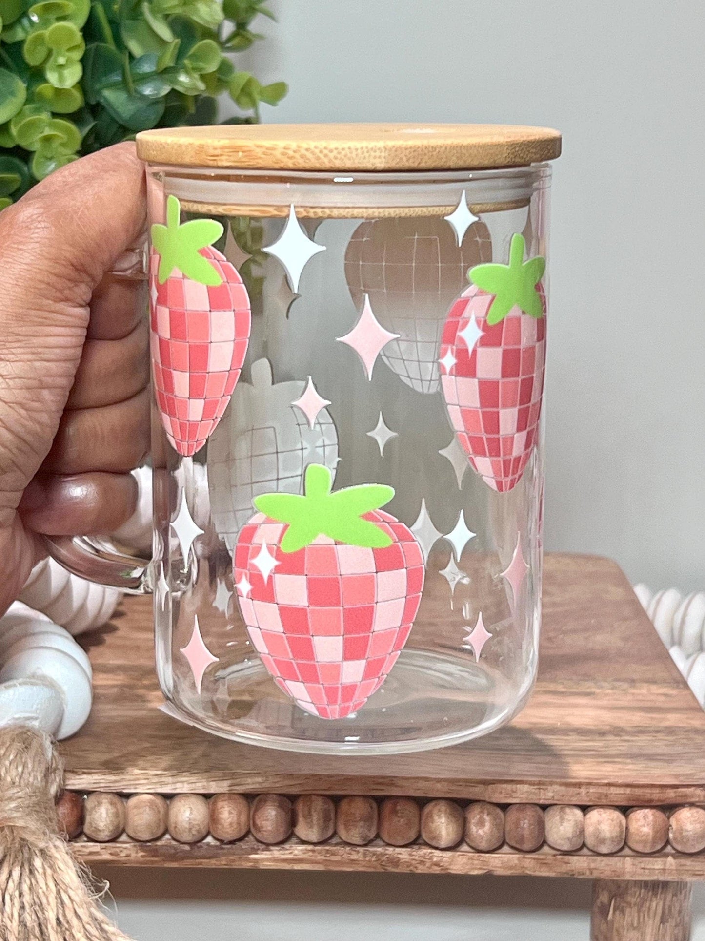 Everyday Ego Strawberry Glass Mug |Strawberry Glass Cup  | Iced Coffee Cup | Kawaii Mug | Coffee Lover Gift |  Teacher Gift | Coquette Mug