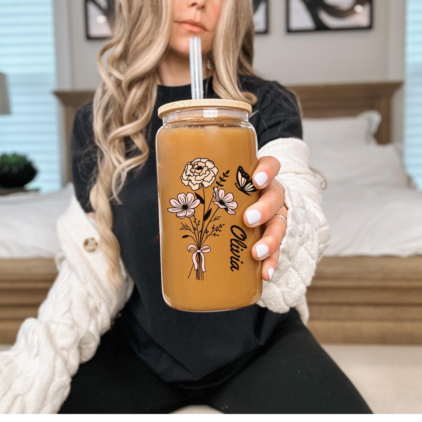 Everyday Ego Personalized Birth Flower Coffee Cup With Name Personalized Gift Bridesmaid Proposal Gifts for her Best Friend Gift Mothers Day Gift