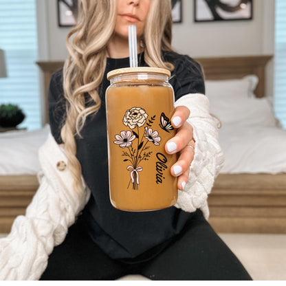 Everyday Ego Personalized Birth Flower Coffee Cup With Name Personalized Gift Bridesmaid Proposal Gifts for her Best Friend Gift Mothers Day Gift