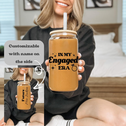 Everyday Ego Future Mrs Gift | In My Engaged Era Ice Coffee Cup | Bride To Be Glass Cup | Custom Mrs Tumbler | Fiancée Gift | Fiancee Gift