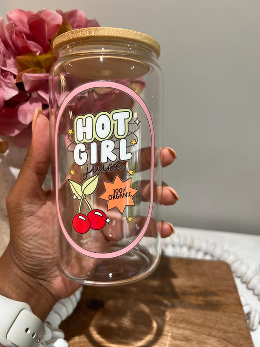 Everyday Ego Hot Girl Juice | Meme Gift | Funny Gift | Gift For Friend | Iced Coffee Cup | Cocktails | Mocktail l Glass Soda Can Gift Aesthetic Glass Cup
