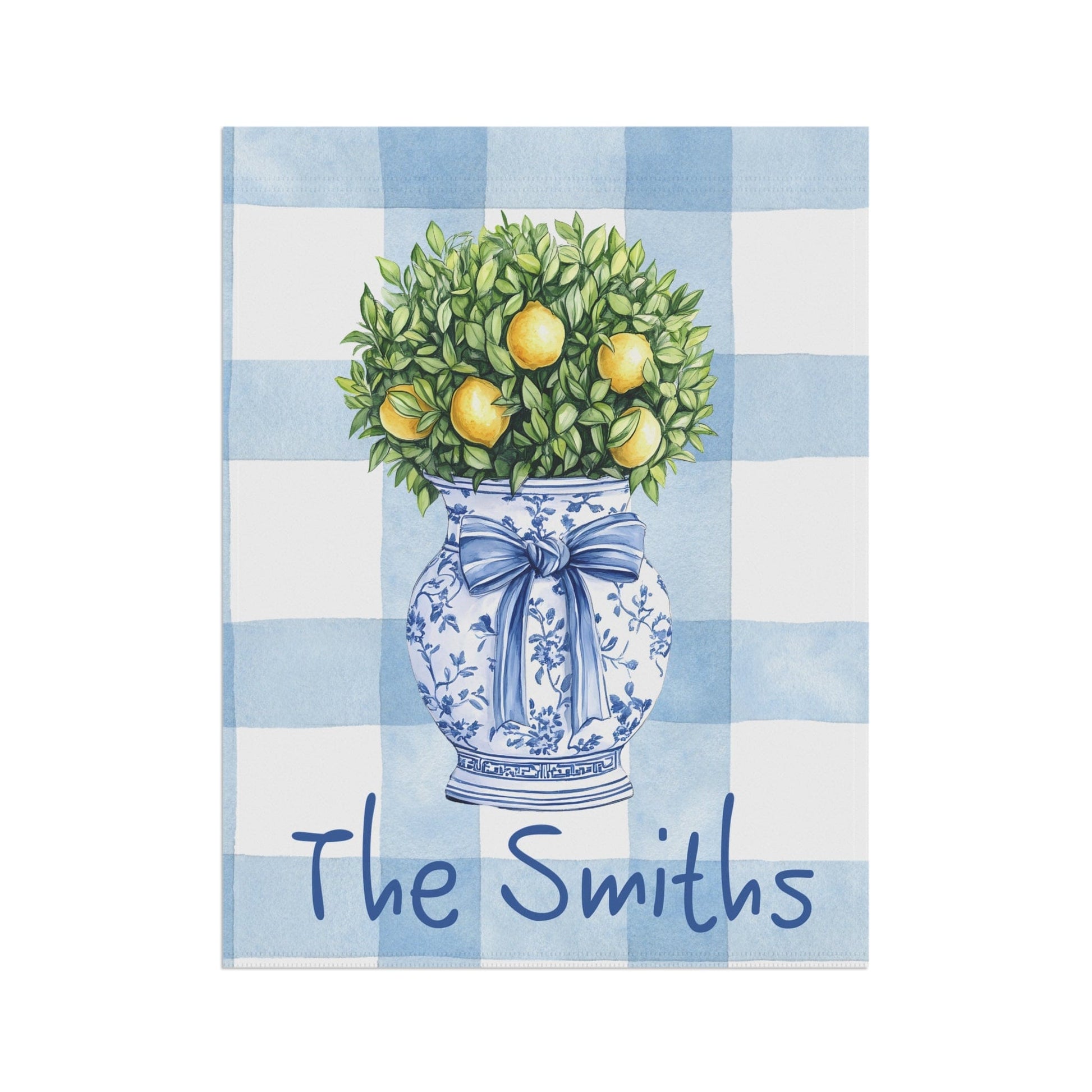 Printify Home Decor Personalized Chinoiserie Garden Flag Yard Banner, Outdoor Decor, Spring Housewarming Gift, Patio Decoration,  Custom Lemon Topiary Flag