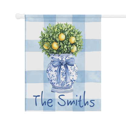 Printify Home Decor Personalized Chinoiserie Garden Flag Yard Banner, Outdoor Decor, Spring Housewarming Gift, Patio Decoration,  Custom Lemon Topiary Flag