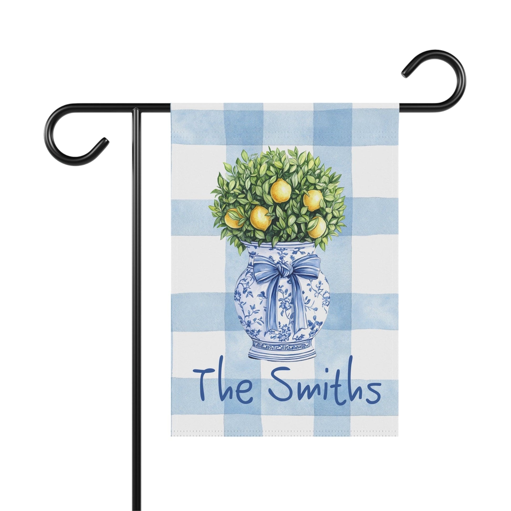 Printify Home Decor 12'' × 18'' Personalized Chinoiserie Garden Flag Yard Banner, Outdoor Decor, Spring Housewarming Gift, Patio Decoration,  Custom Lemon Topiary Flag