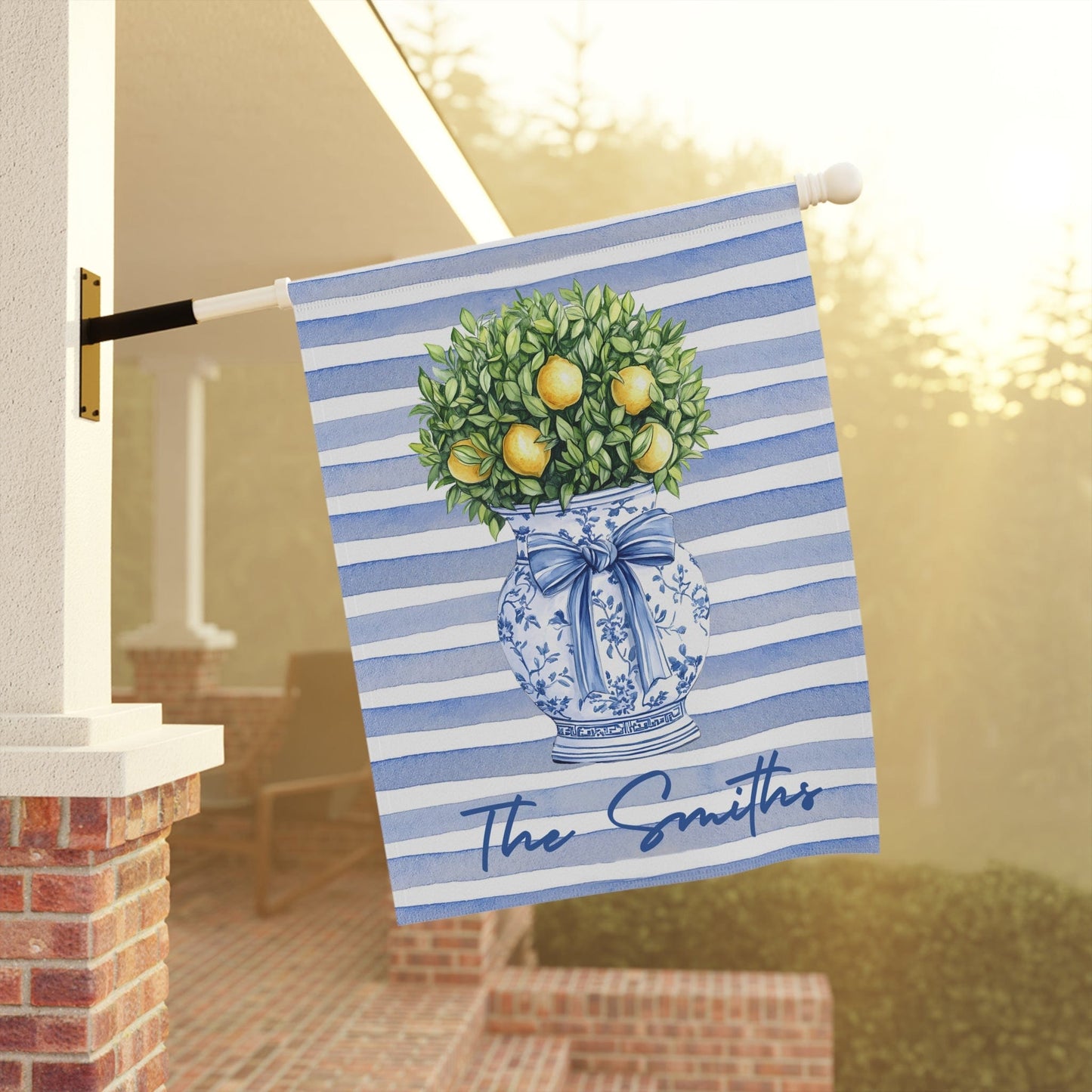 Printify Home Decor Preppy Chinoiserie Topiary Garden Flag