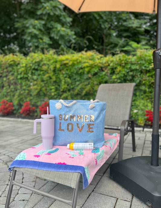 Everyday Ego Tote Bag Summer Love Glitz Beach Tote Bag- Blue